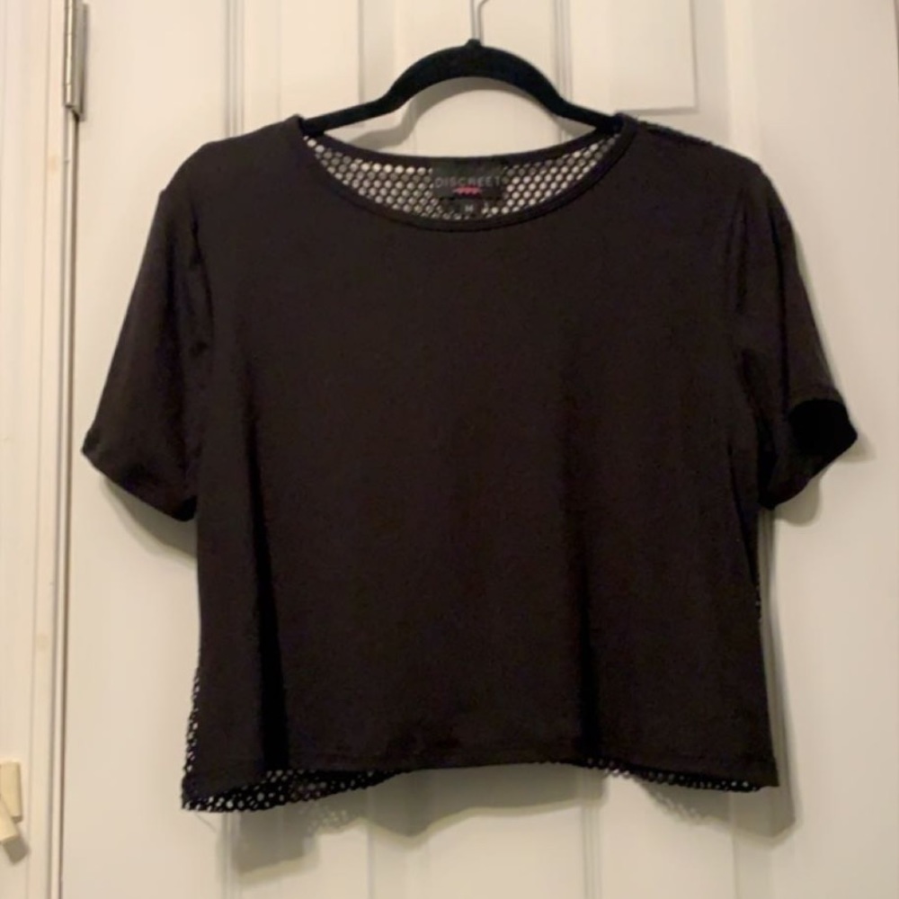 Discreet Fishnet Back Crop Top